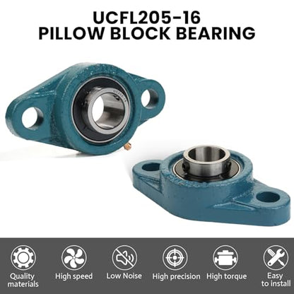 1 Pcs UCFL205-16 Pillow Block Bearing, 1" Bore, 2-Bolt Flanged Mounted Bearings Set Screw Locking, Solid Cast Iron Base Self Alignment - size: UCFL205-16 1" Bore