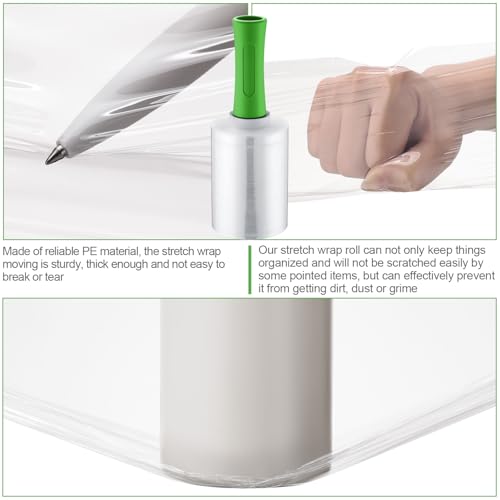 Jutom 16 Pcs Mini Stretch Film Industrial Shrink Wrap Roll Plastic Film for Moving 2 Handles 5" x 1000 ft Pallet Wrap Packaging Self Adhering Shipping for Moving Furniture Packing (Clear,Green) - color: Clear, Green