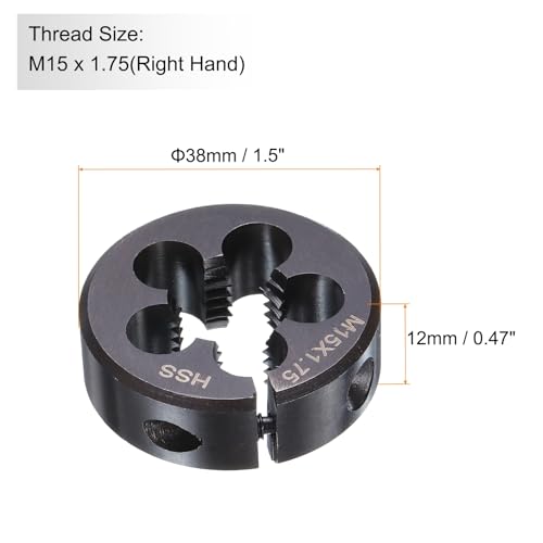 HARFINGTON Round Threading Die M15 x 1.75 Metric Thread 38mm OD Adjustable Right Hand High-Speed Steel (HSS) Round Die Screw Thread Cutting Die for Thread Repair - size: M15 x 1.75