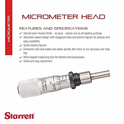 Starrett Micrometer Head, 0-1/2" Range, .0001" Graduations