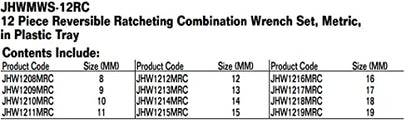 Williams MWS-12RC 12-Piece Metric Reversible Ratcheting Combination Wrench Set - size: 12-Piece, style: Ratcheting Combination Wrench Set