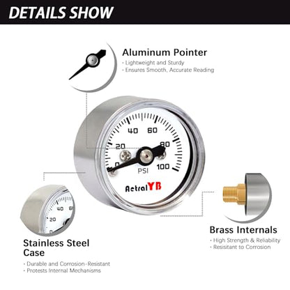 1 Inch mini Pressure Gauge, 0-100 Psi Air Gauge, Stainless Steel Case, 1/8" NPT Back Mount, Psi Coffee Machine Pressure Gauge for Water Pumps, Air Compressors - size: 0-100 PSI, style: Back Mount