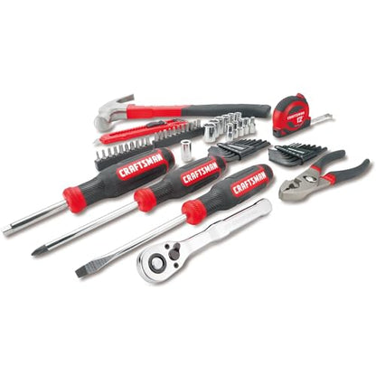 CRAFTSMAN 57 Piece Mechanics Tool Set Home Tool Set, Sockets, Ratchet, Screwdrivers, Hammer, Pliers, Hex Keys, Specialty Bits Hand Tools (CMMT99447)