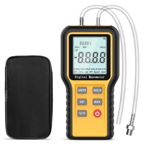 Manometer HVAC Gas Pressure Tester, Dual-Port Digital Monometer - color: Orange