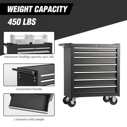 7-Drawer Lockable Rolling Tool Chest, Black - color: Black, style: 7 drawer