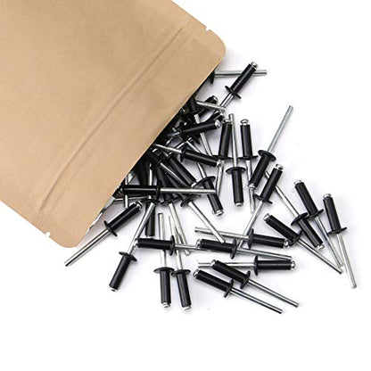 100pcs 3/16" x 3/4" Aluminum Blind Rivets, Black, 4.8 x 20mm Pop Rivets - color: Black, size: 3/16" x 3/4"