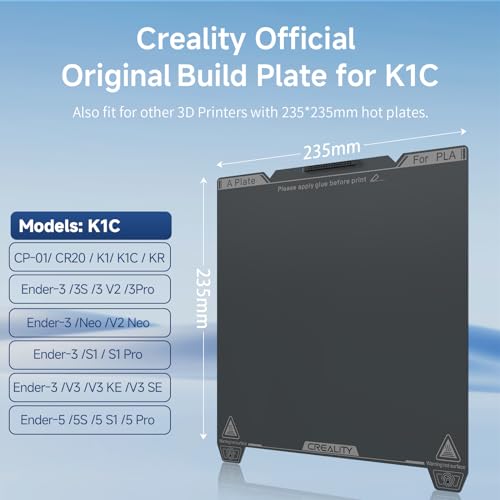 Official Creality K1C Build Plate 235x235mm Original Smooth PEI Sheet with Nozzle Cleaner Flexible Spring Steel Magnetic Platform Plate for K1/K1C/Ender 3/3 V2/3 V3/3 V3 KE/3 V3 SE/3 Neo/3 V2 Neo - style: K1C Smooth