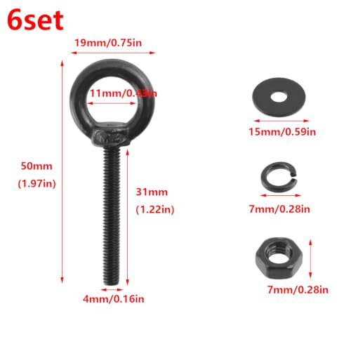 Antrader Lifting Shoulder Eye Bolts,M4 Eye Bolt,M4 x 30mm,Black,6 Sets - size: M4 x 30mm
