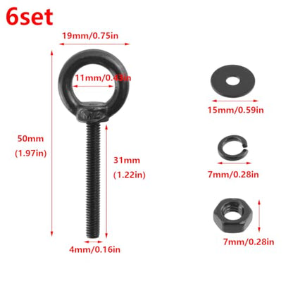 Antrader Lifting Shoulder Eye Bolts,M4 Eye Bolt,M4 x 30mm,Black,6 Sets - size: M4 x 30mm