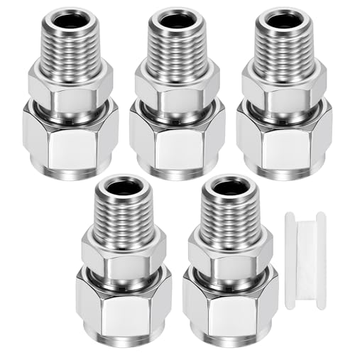 5 Pack 3/8"OD Compression x 1/4" NPT Male Union Coupling Connector - size: 3/8"OD Compression x 1/4" NPT Male