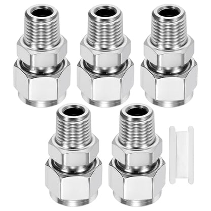 5 Pack 3/8"OD Compression x 1/4" NPT Male Union Coupling Connector - size: 3/8"OD Compression x 1/4" NPT Male