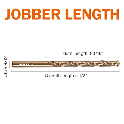KENDO 5/16 Inch Cobalt Drill Bits (13pcs), M35 High Speed Steel, 135 Degree Tip, Jobber Length Twist Drill Bit Set for Hard Metal, Stainless Steel, Cast Iron, Wood and Plastic, with Storage Case - style: 5/16" (13Pcs)