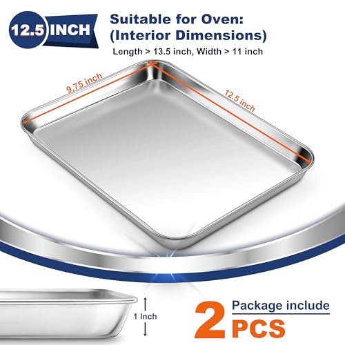 P&P CHEF Baking Sheet Pan, Stainless Steel Cookie Sheet, 12.5 Inch & 2 Pcs - size: 12.5 Inch