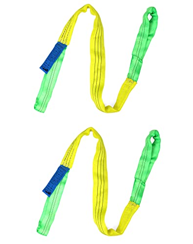 QWORK 2 Pack 2" x 5' Lifting Slings Straps Polyester Web Slings, Heavy Duty Flat Eye Lift Sling, Web Slings, Winch Strap 4400 Lbs Vertical, 3520 Lbs Choker, 8800 Lbs Basket