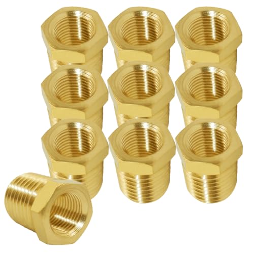 Joywayus 10Pcs Brass Reducing Hex Bushing 1/4" NPT Male to 1/8" NPT Female - size: 1/4" NPT Male x 1/8" NPT Female, style: 10PCS
