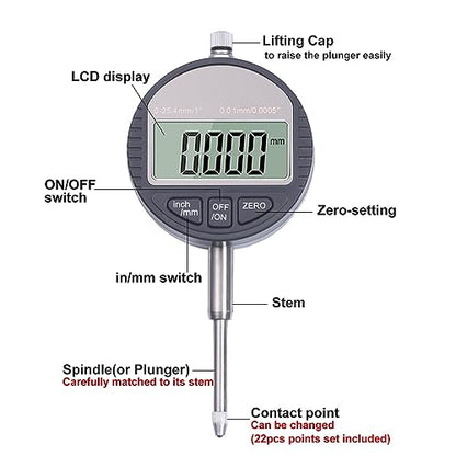 Qnkaa Electronic Digital Dial Indicator 0-1" / 25.4mm