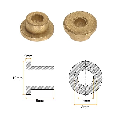 HARFINGTON 8pcs Flange Bearing Sleeve 4mm Bore 8mm OD 6mm Length 2mm Flange Thickness Bronze Bushing Self Lubricating Bushings Sleeve for Industrial Equipment - size: 4mm x 8mm x 6mm