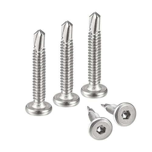uxcell Hex Socket Self Tapping Screws, #10 x 1-1/4" 410 Stainless Steel Sheet Metal Flat Head Drilling Screw 100pcs, Silver - color: Silver, size: #10 x 1-1/4"