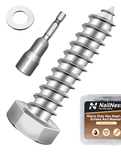 (1Box) 5/16" x 1-1/2" Hex Head Lag Screws Bolts with Flat Washers, 15Sets 304 Stainless Steel 18-8 Heavy Duty 5/16 Lag Bolts for Wood with Hex Socket - size: 5/16" x 1-1/2", style: 1-Box