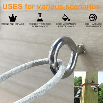 M6 20 Pcs 304 Stainless Steel Screws Eye,2.56 Inch Screw Self Tapping Eye,Load Bearing 200LB, Duty Eye Bolt for Wood Securing Cables Wire,Indoor & Outdoor Use (20, M6 2.56 Inch) - size: M6 2.56 Inch