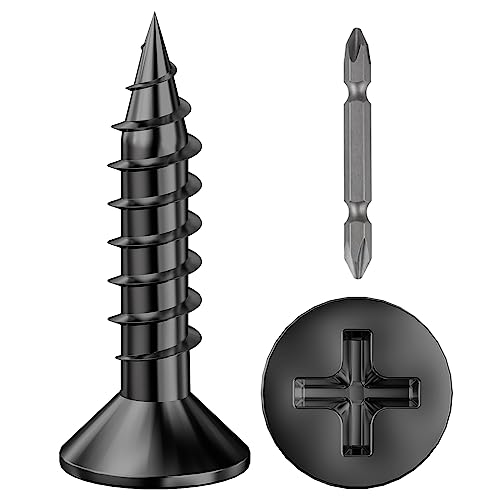 Wensilon (600Pcs) #6x3/4 Black Wood Screw Quick Metal Self Tapping Flat Head - color: Black, size: #6x3/4