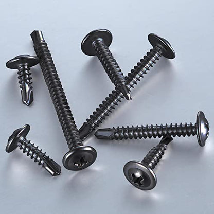 Wensilon (100Pcs)#8×2” for Sheet Metal Self-Tapping Screws 410 Black Stainless Steel Truss Head High-Strength Quick Tapping - color: Black, size: #8X2"