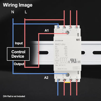 BAOMAIN 25A 4NO 24V AC/DC Modular Contactor,DIN Rail Mount,UL Recognized