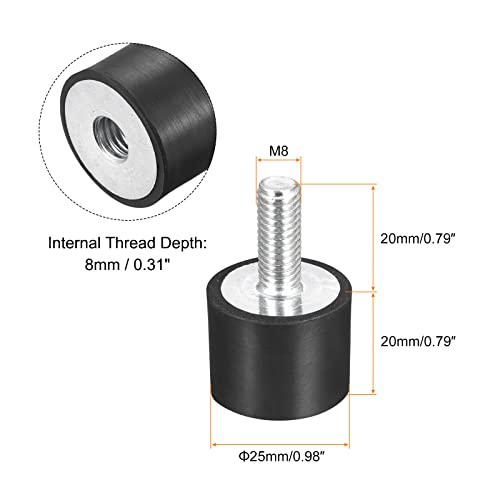 uxcell Rubber Mounts 6pcs M8 Male/Female Vibration Isolator Shock Absorber, for Garage Motor Air Compressor Car Boat Bobbins, D25mmxH20mm - size: M8x25mmx20mm