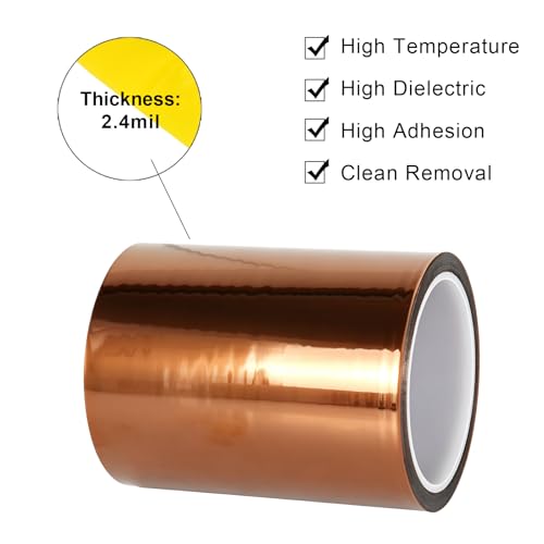 BOMEI PACK Polyimide Tape, 1 Pack High-Temperature Resistant Tape 5inch x 16m(54ft), No Residue Heat-Resistant Tape for Electric Task, 3D Printing, Soldering, Sublimation, Masking - size: 5 inch