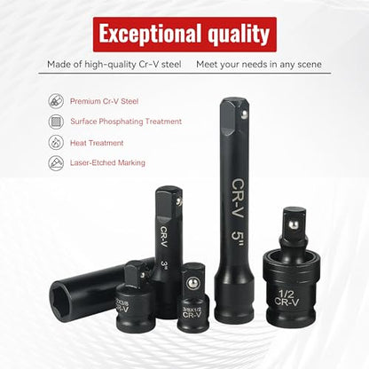 Reniteco 25-Piece 1/2" Drive Socket Set, SAE 3/8"-1-1/2", 6-Point, Cr-V - size: 1/2"-25 PCS