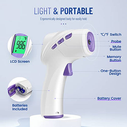 Forehead Thermometer for Adults and Kids, Non Contact, 1s Result (Purple) - color: Purple
