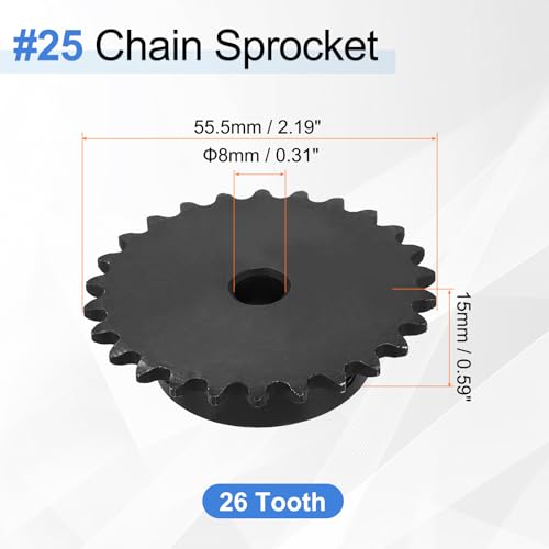uxcell #25 Chain Roller Sprocket 8mm Bore 55.5mm OD, 26 Tooth C45 Carbon Steel ANSI #25 Roller Sprocket Round Hole with Set Screws for ISO 04C Chain, Black - size: 8mm Bore 55.5mm OD, 26 Tooth