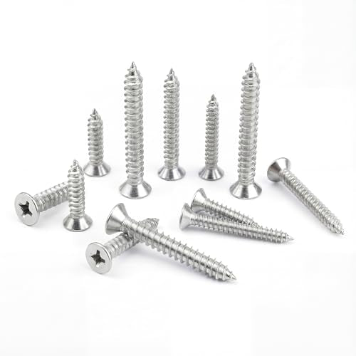 #4 x 3/8 inch Flat Head Wood Screws, 304 Stainless Steel Phillips Drywall Screws and Tapping Screws, High Hardness Screws for Drywall, Sheetrock, Wood (100 pcs) - size: #4 x 3/8"