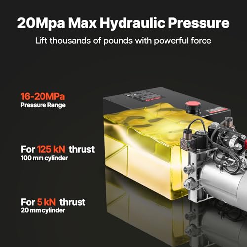 VEVOR12 Quart Hydraulic Power Unit, Double Acting Dump Trailer Pump, 3200 PSI Max Relief Pressure & 0.91 GPM Flow Rate, DC 12V Hydraulic Pump with Metal Reservoir for Dump Trailer Car Lifting - size: 12 Quart, style: Double Acting