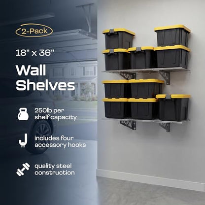 MonsterRax 18x36 White Garage Wall Shelf 2-Pack, 500lb, Hammertone - color: Hammertone, size: 18"x36"