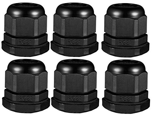 PG21 Waterproof Cable Gland Joints w Gaskets for 13-18mm Adjustable Lock Nut Connector Black Cable 6-Pack - size: PG21
