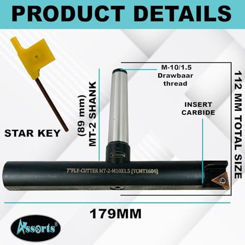 7″ Balanced Fly Cutter Indexable Face Milling Cutter with MT2 Shank (M10 × 1.5 Drawbar Thread), Single TCMT1604 Insert, Torx Screw & Star Key Included - size: 7″ Fly Cutter MT2 Shank (M10 × 1.5) – (TCMT1604 )
