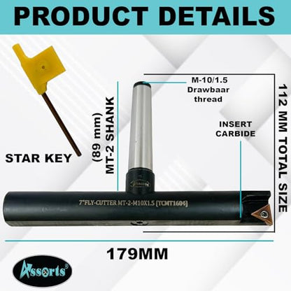 7″ Balanced Fly Cutter Indexable Face Milling Cutter with MT2 Shank (M10 × 1.5 Drawbar Thread), Single TCMT1604 Insert, Torx Screw & Star Key Included - size: 7″ Fly Cutter MT2 Shank (M10 × 1.5) – (TCMT1604 )