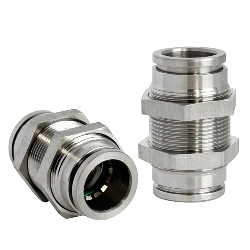 2Pcs Bulkhead Union 1/2" x 1/2" Tube OD Push to Connect Tube Fitting - size: 1/2" OD