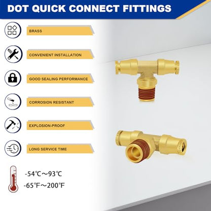 3 PCS Brass Push to Connect Fittings 1/4" Tube OD × 1/4" NPT Tee - color: 3PCS 1/4"OD * 1/4"NPT*1/4"OD Tee
