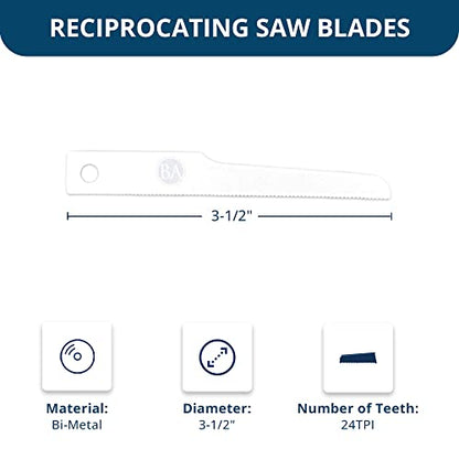 Benchmark Abrasives 3-1/2" Bi-Metal Reciprocating Air Saw Blades Set for Fast & Accurate Cutting of Wood, Metal, PVC, Plastic, Rubber (24TPI) - 5 Pack - style: 24 TPI