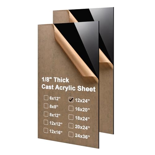 KINLINK 12x24 Acrylic Sheets, 1/8inch (3mm) Black Plexiglass Sheets, Black Plasitc Board with Protective Paper for DIY Project, Craft, Picture Frames, Sign, Weding invitaton, 2 Pack - color: Black, size: 12x24