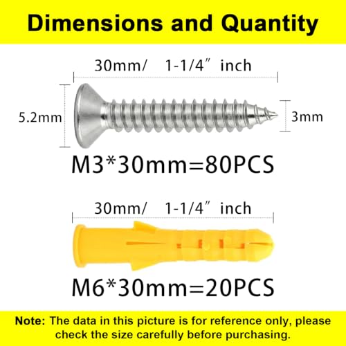 #4 x 1-1/8" (M3x30mm) 304 Stainless Steel Flat Head Wood Screws, 80pcs - size: #4 x 1-1/4''-100pcs