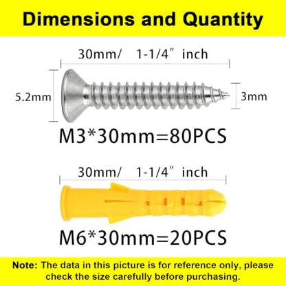 #4 x 1-1/8" (M3x30mm) 304 Stainless Steel Flat Head Wood Screws, 80pcs - size: #4 x 1-1/4''-100pcs