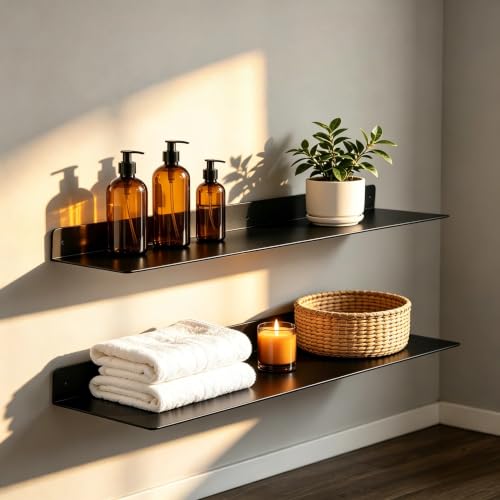 48 Inch 2-Pack Metal Floating Shelves for Wall, Heavy Duty Carbon Steel Floating Shelves, Farmhouse Industrial Home Rust-Proof Bathroom Kitchen Living Room Garage Storage Rack with Anchors