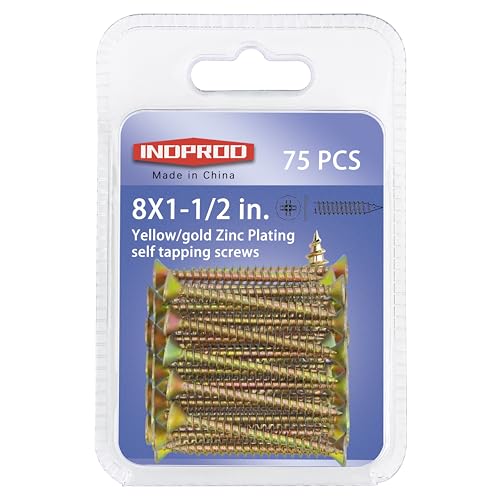 Wood Screws 8 × 1-1/2 inch, Phillips Flat Head Zinc Plated Wood Screw, Self Tapping Screws for Wood Metal Plastic, Zinc Plated Carbon Steel，#8 × 1-1/2" Exterior Self Tapping Wood Screws 75pcs - size: #8X1-1/2"