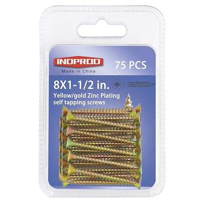 Wood Screws 8 × 1-1/2 inch, Phillips Flat Head Zinc Plated Wood Screw, Self Tapping Screws for Wood Metal Plastic, Zinc Plated Carbon Steel，#8 × 1-1/2" Exterior Self Tapping Wood Screws 75pcs - size: #8X1-1/2"