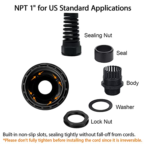 LeMotech 2Pcs NPT 1" IP68 Waterproof Cable Gland Flex Spiral Strain Relief Black Nylon Joint with Gaskets for 18-25mm Wire Thread - color: Black, size: NPT 1" (2-Pack)