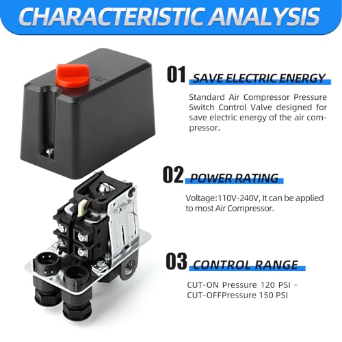 MEANLIN MEASURE Air Compressor Pressure Switch Control Valve 120-150 PSI 110V-240V 4-way Replacement Parts With AFR2000 Air Line Filter and Safety Pressure Relief Valve - style: Filter Model