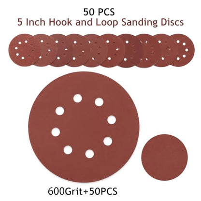 50 PCS 5 Inch 8 Hole Hook and Loop Sanding Discs 600 Grit - style: 600 Grit,50-Pack